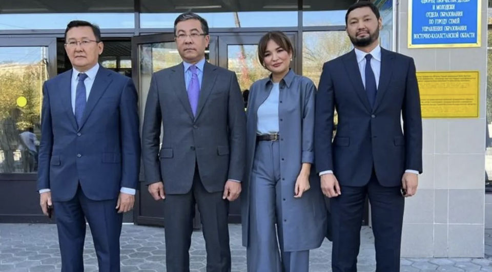 Kenes Rakishev, Aselle Tasmagambetova, governor of Abai region Nurlan Urankhayev, officials.